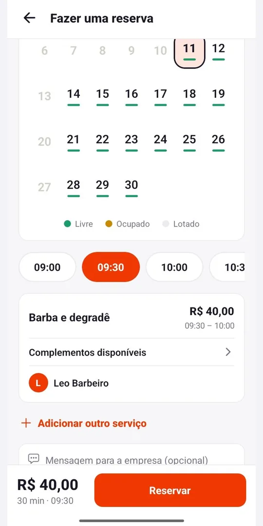 Escolha o dia e o horário livre