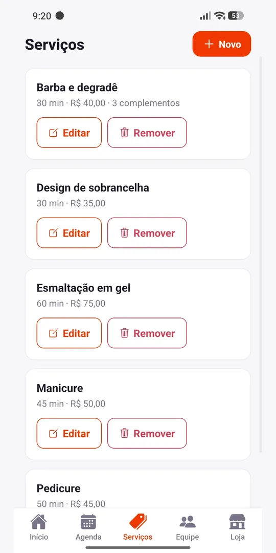Serviço com duração e preço